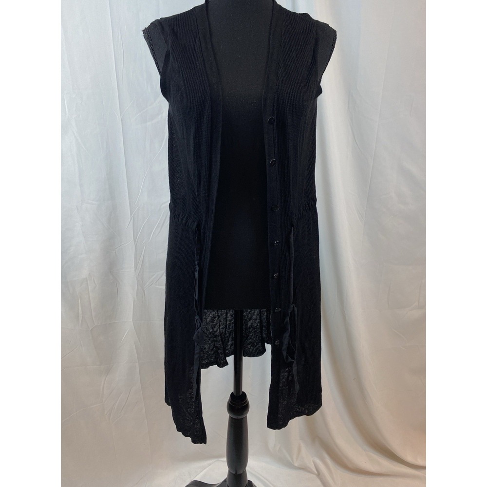 Eileen Fischer‎ Long Black Lightweight Knit Sleeveless Cardigan Women's Size XS